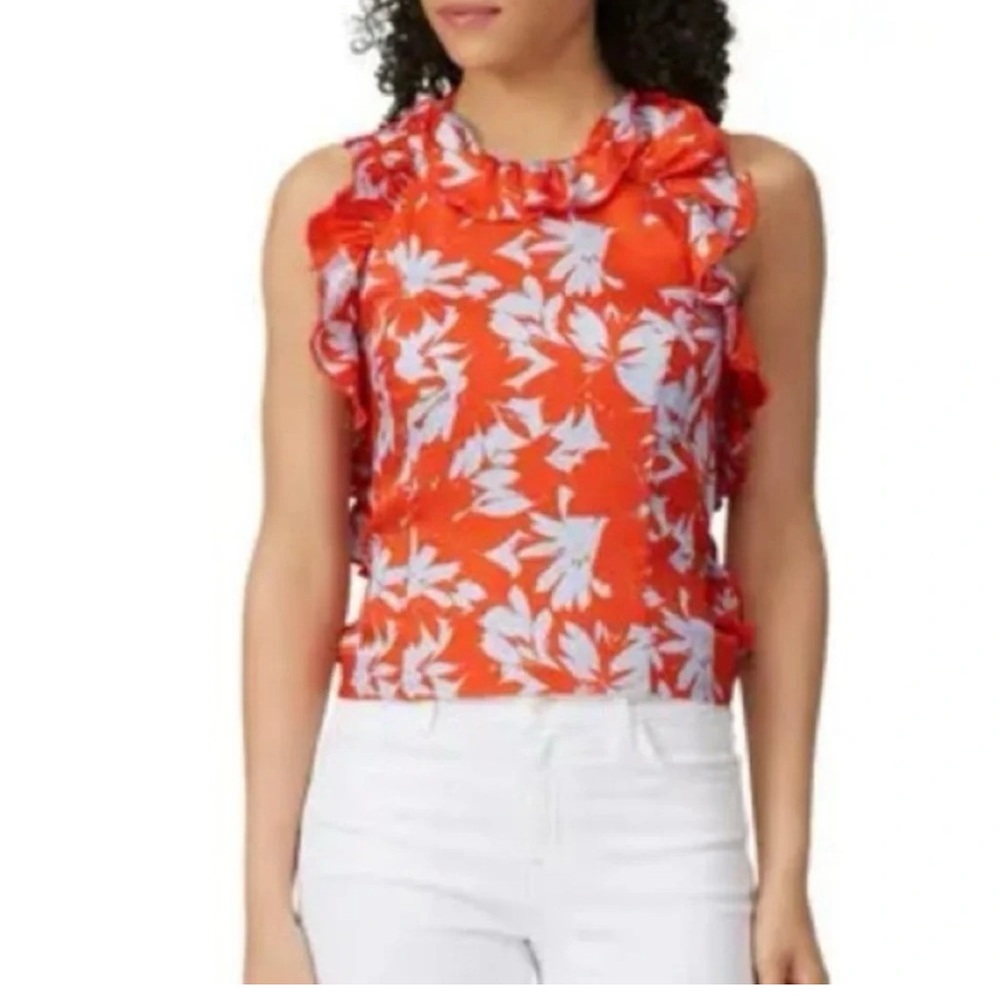 J. Crew collection Red and Blue Floral Silk Ruffle Top